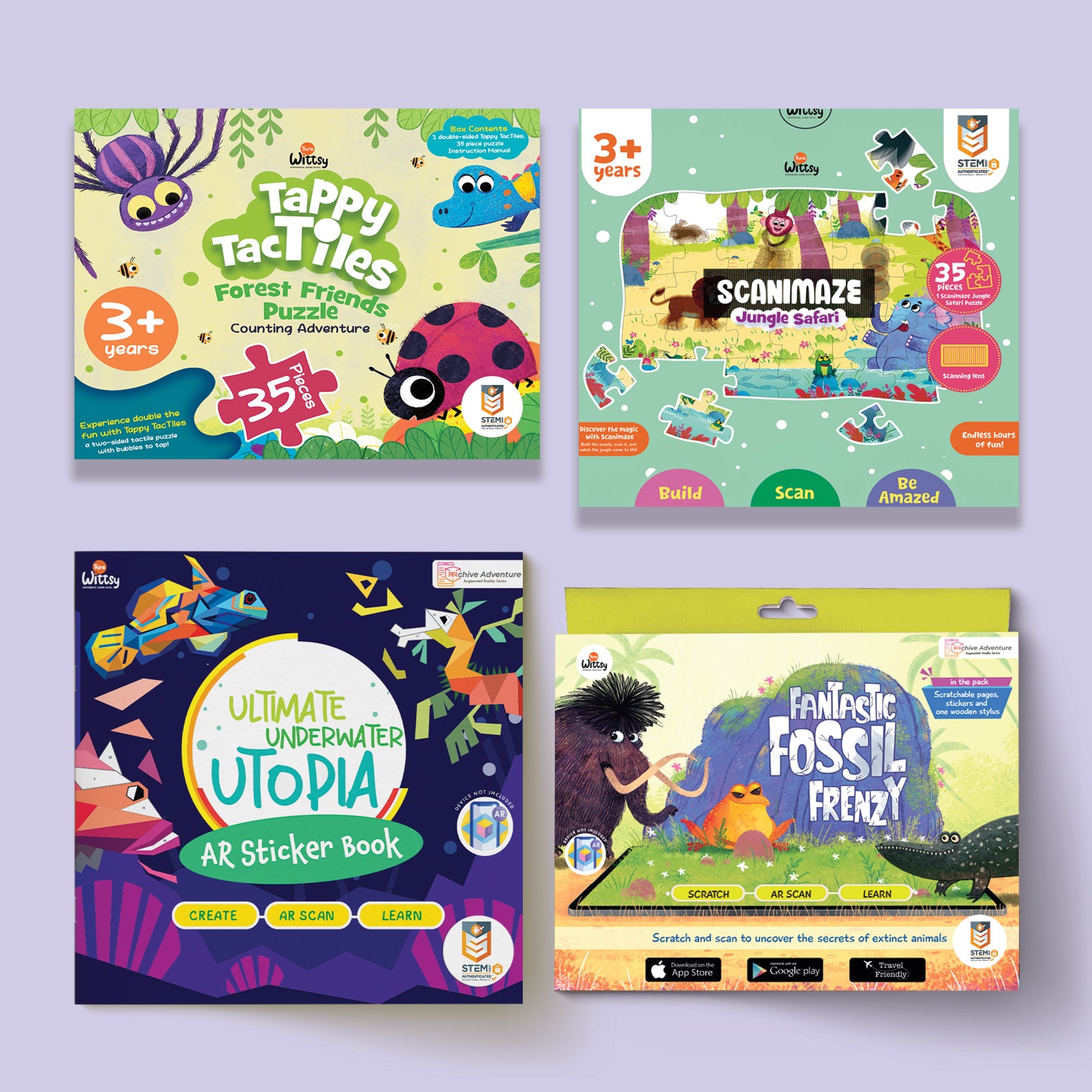Scanimaze Jungle Safari + Tappy TacTiles Forest Friends + Ultimate Underwater Utopia + Fantastic Fossil Frenzy